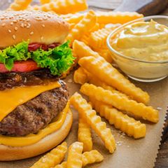Classic Burger with Cheddar and fries